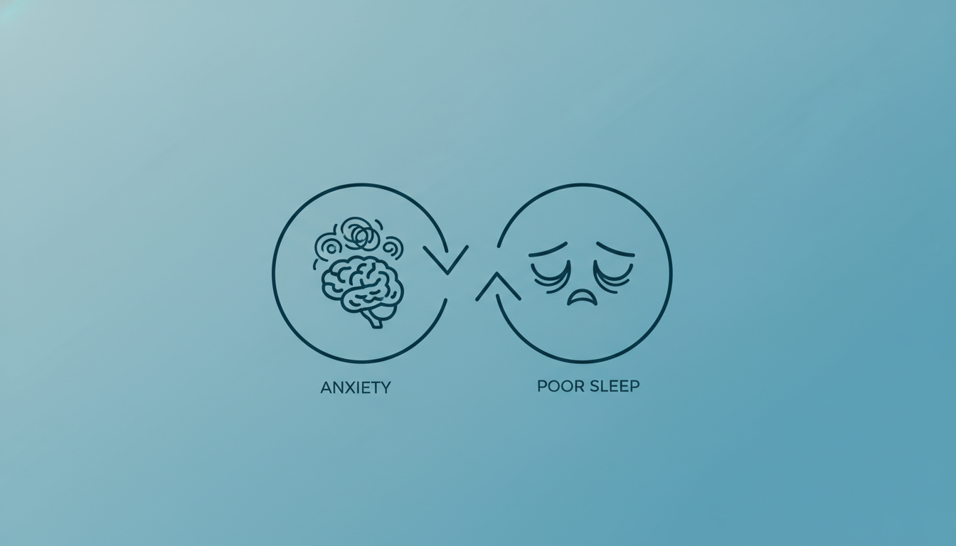 Illustration of the anxiety-insomnia cycle showing how anxiety and poor sleep feed into each other