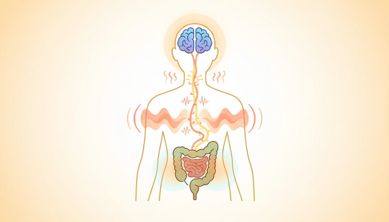 Illustration of the nervous system pathway linking anxiety to hot flashes