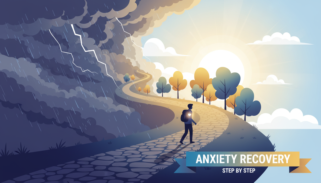 The path to anxiety recovery from dark clouds towards sunshine, step by step