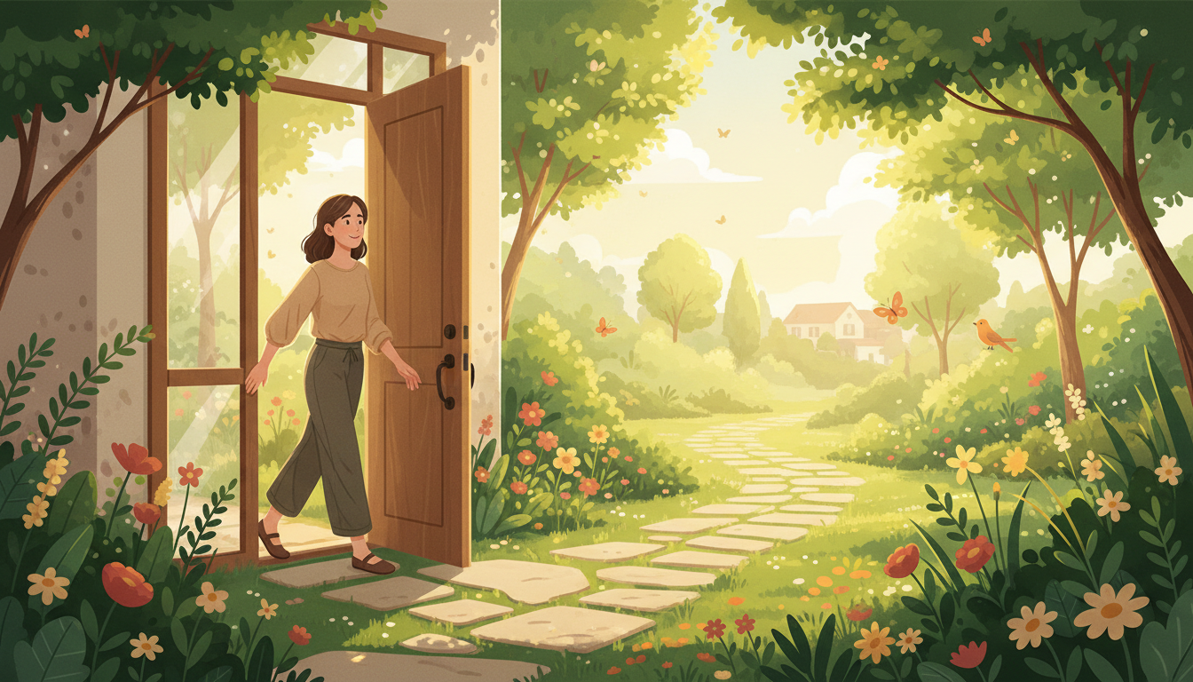Person stepping outside into sunlight, symbolising recovery from agoraphobia