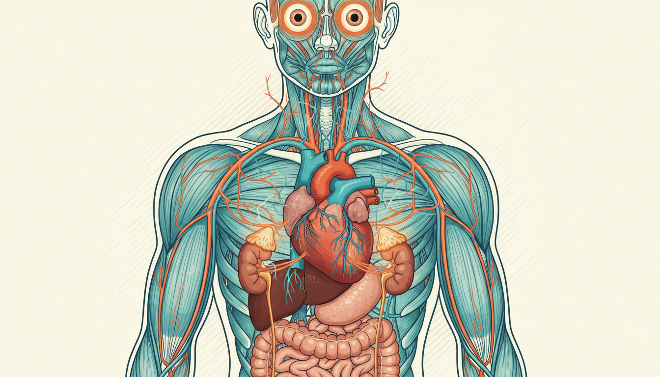 Anatomical illustration of the fight or flight response showing how anxiety affects the body